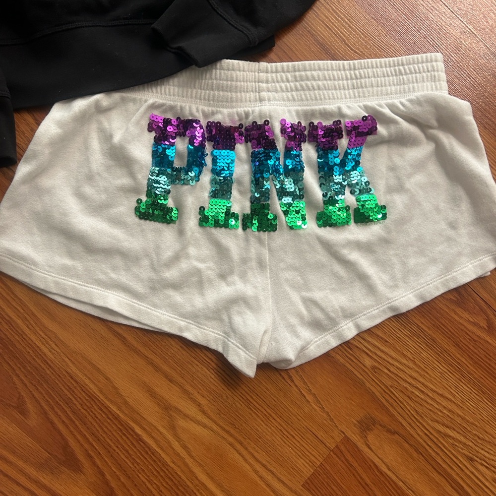 PINK Victoria's Secret Rainbow Sequin White Shorts